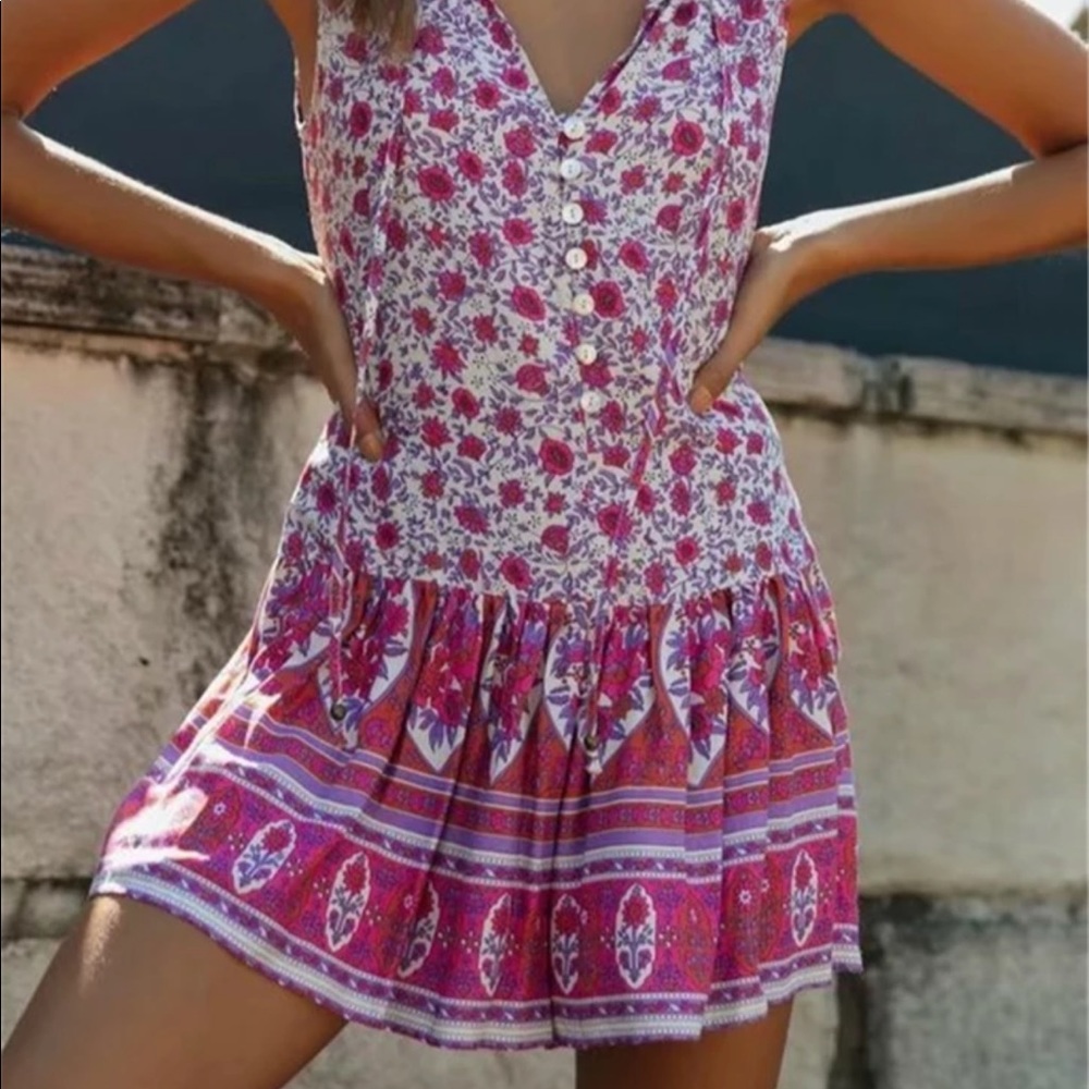 Sleeveless Tank Dress Boho Floral Gypsy Print Pink - Picture 8 of 9